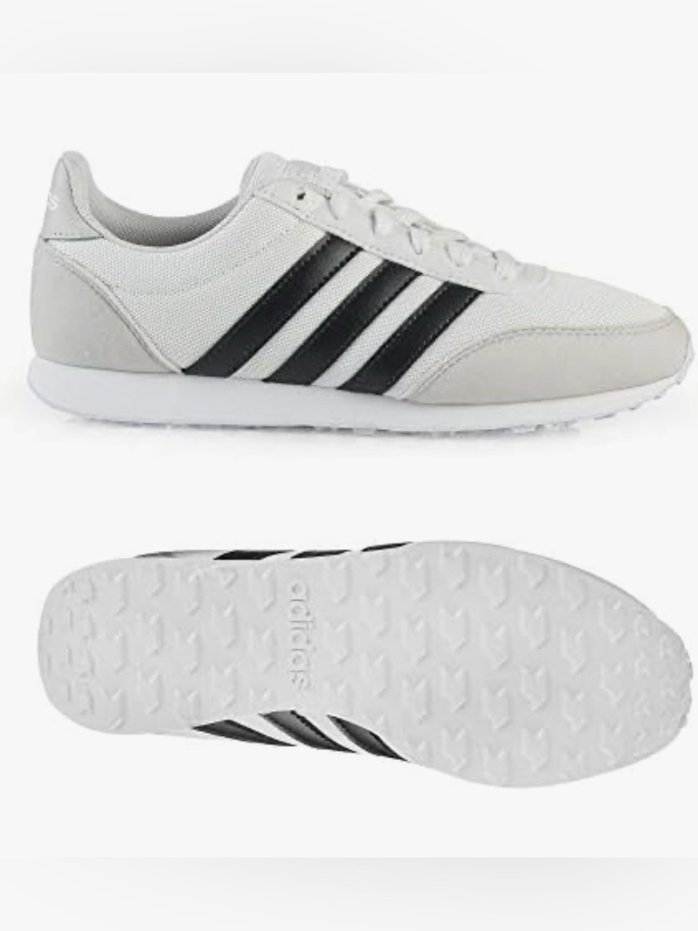 Adidas V Racer 2 Womens Sz 8.5 Crystal White Carbon Black Stripe Fashion Low Top